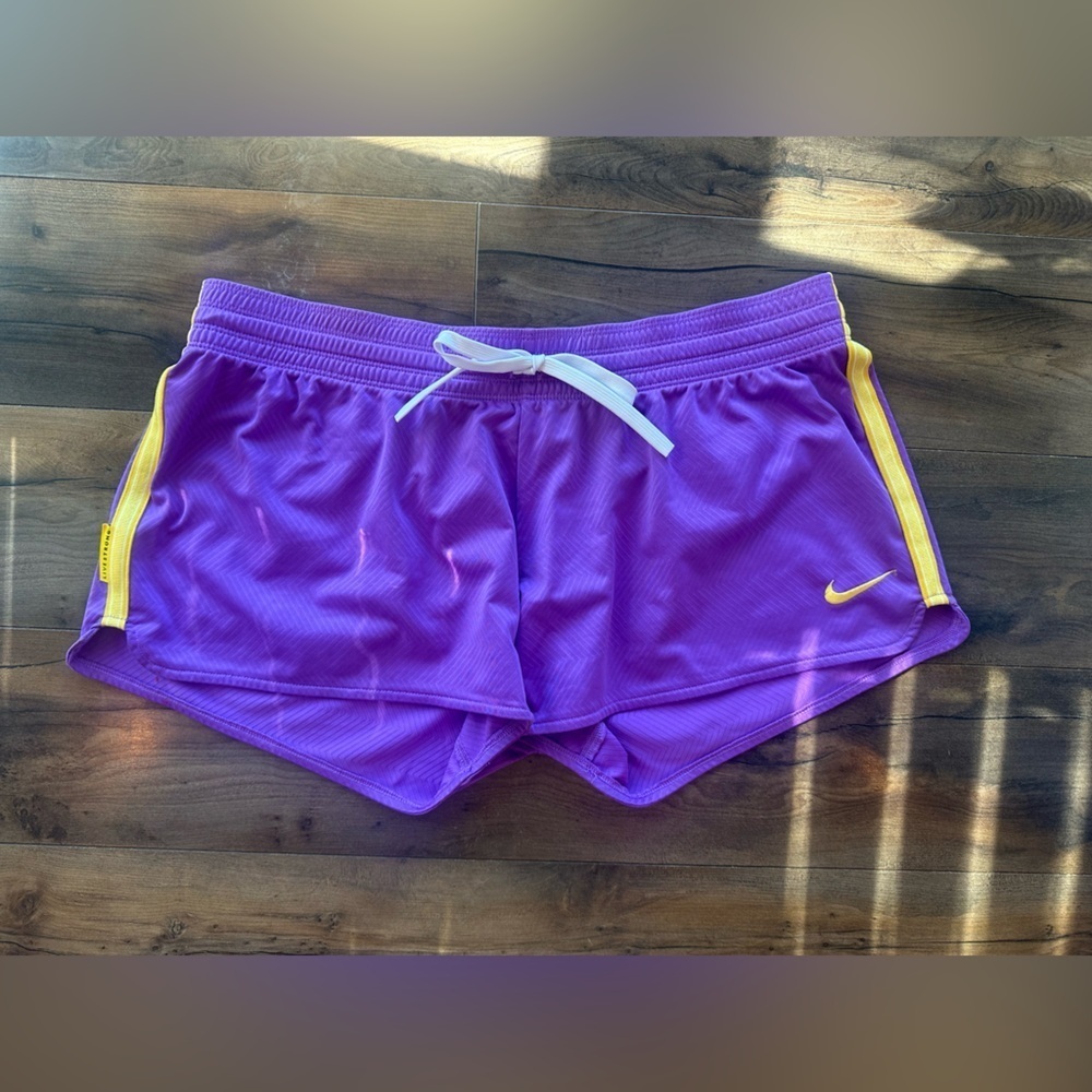 Nike LiveStrong Running Shorts | Size L | Purple & Yellow Athletic Shorts
